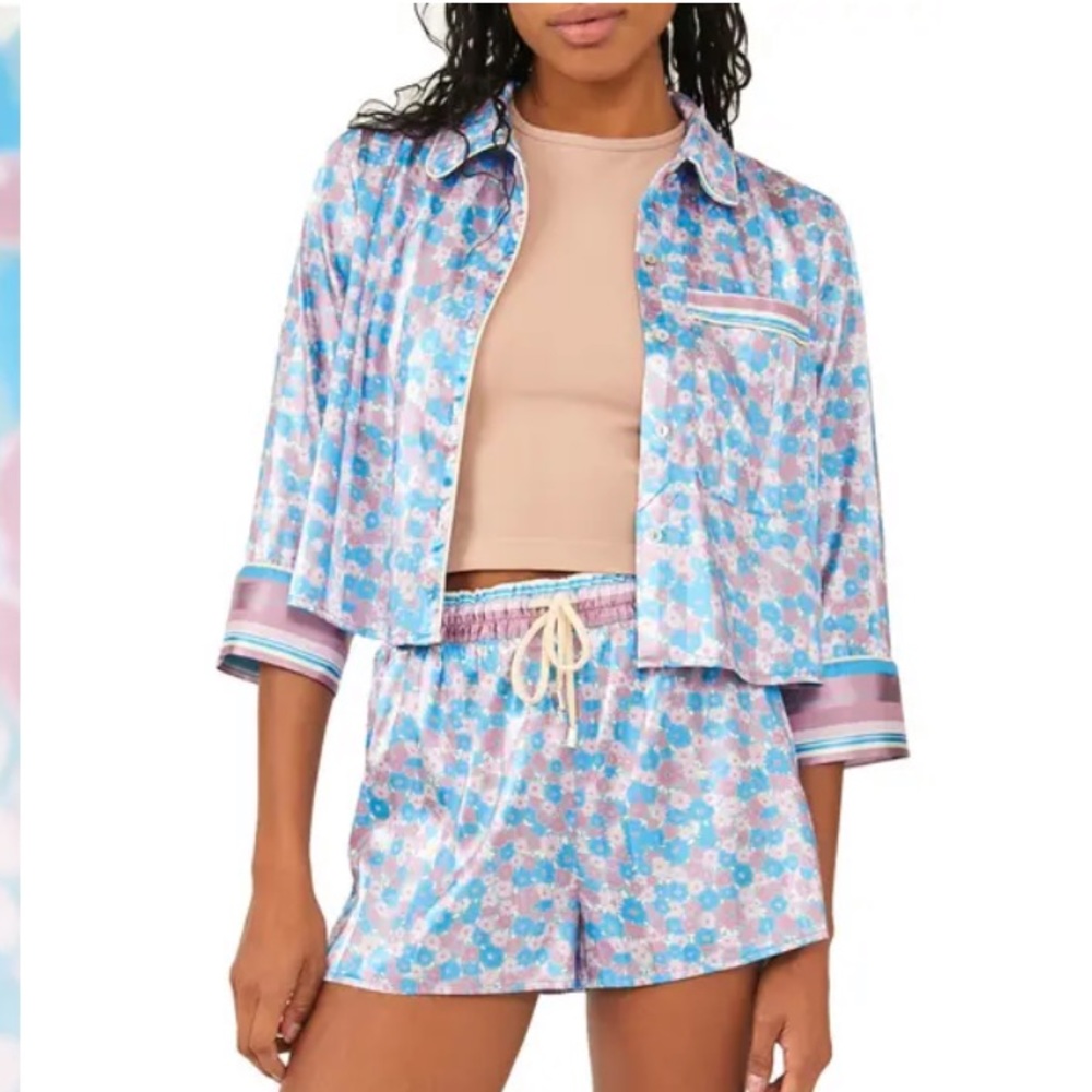 Free people pillow talk lavender combo women’s top bottom pjs button down medium - Picture 3 of 9